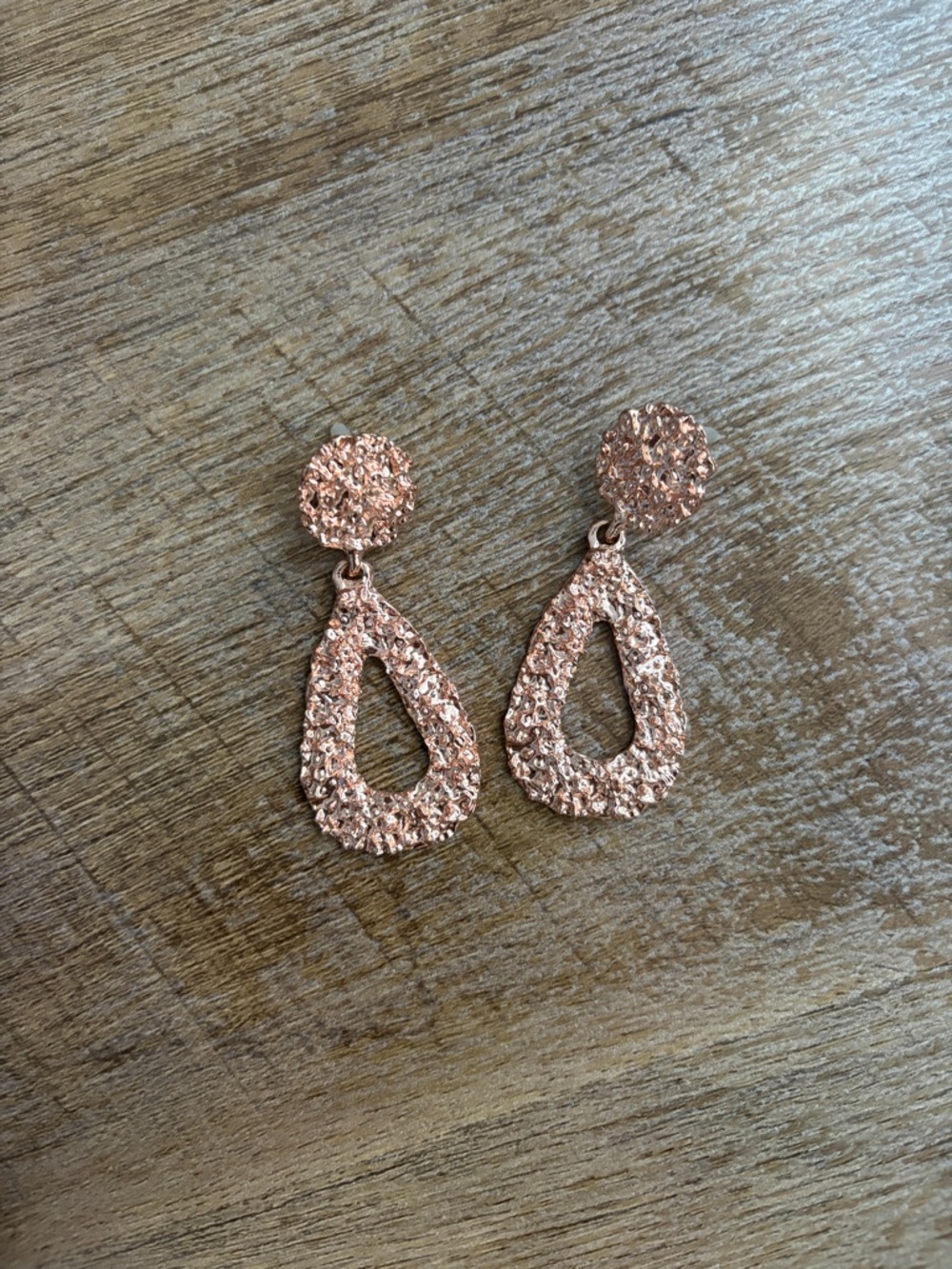 Rose Gold Textured Teardrop Drop Earrings